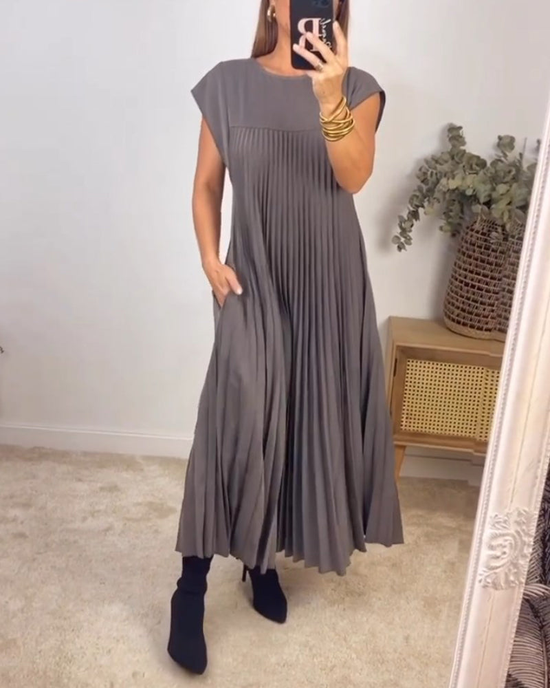 Natalia™ - Ärmelloses Plissiertes Kleid Grau / S