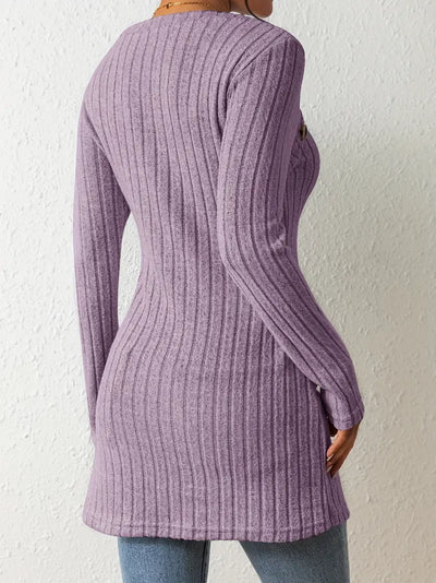Indy™ - Asymmetric Buttoned Ribbed Top